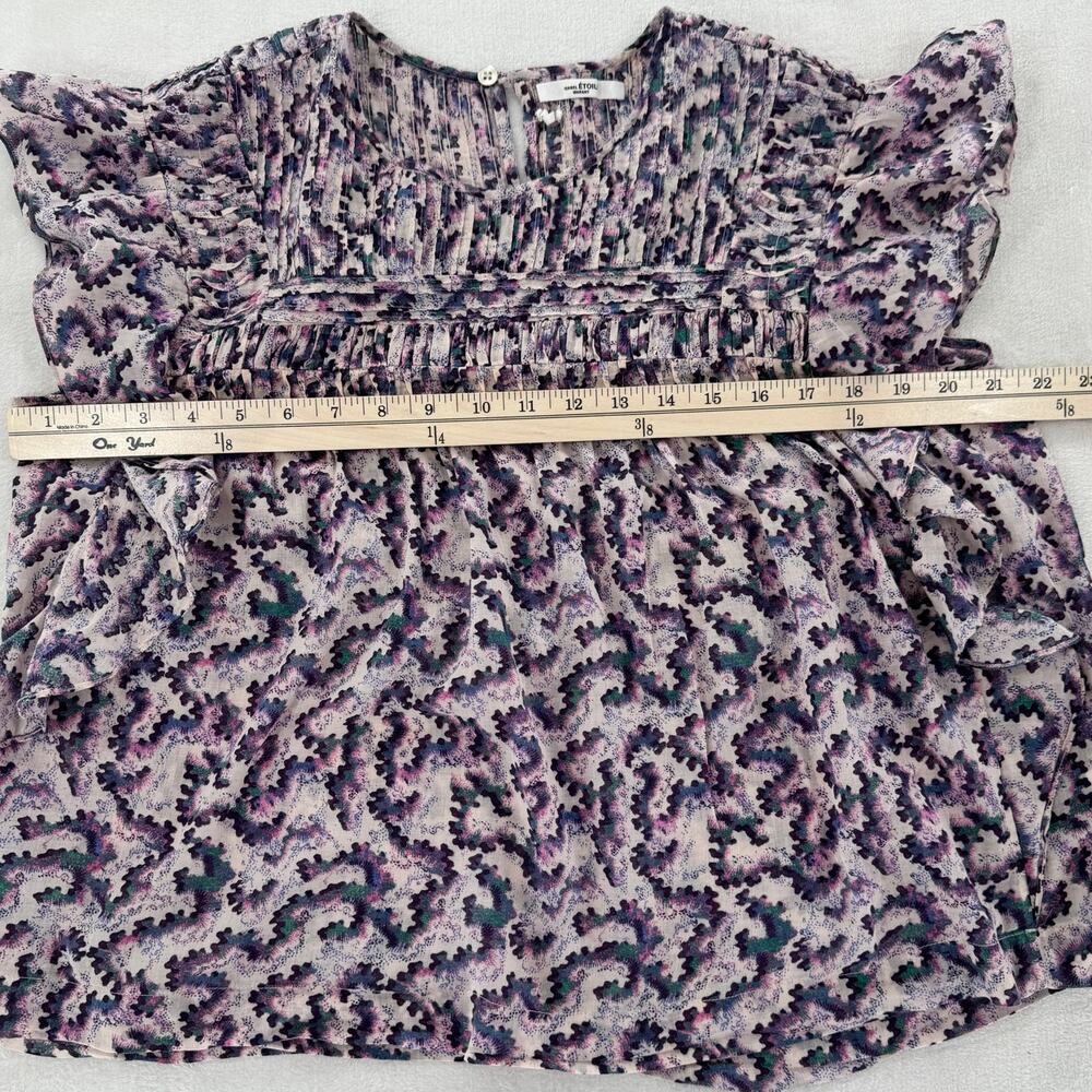 Isabel Marant Etoile Illayona Smocked Purple Floral Ruffle Top Blouse 40 8 Boho - Picture 7 of 8